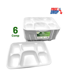 50pc 6 Compartment Deluxe Biodegradable Bagasse Plates