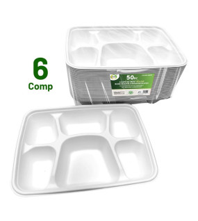 50pc 6 Compartment Deluxe Biodegradable Bagasse Plates 50pc 6 Compartment Deluxe Biodegradable Bagasse Plates