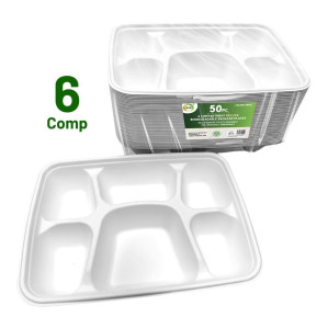 50pc 6 Compartment Deluxe Biodegradable Bagasse Plates 50pc 6 Compartment Deluxe Biodegradable Bagasse Plates