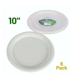 6pc 10" Biodegradable Bagasse Plates 6pc 10" Biodegradable Bagasse Plates