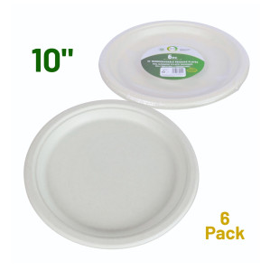 6pc 10" Biodegradable Bagasse Plates 6pc 10" Biodegradable Bagasse Plates