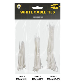 150Pk 2mm White Cable Ties - Assorted Lengths 150Pk 2mm White Cable Ties - Assorted Lengths