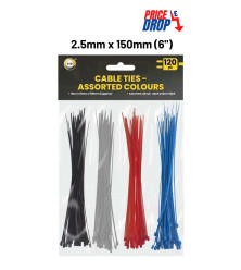120Pk 150mm x 2.5mm Cable Ties - Assorted Colours