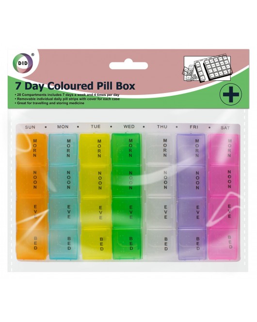 7 Day Coloured Pill Box