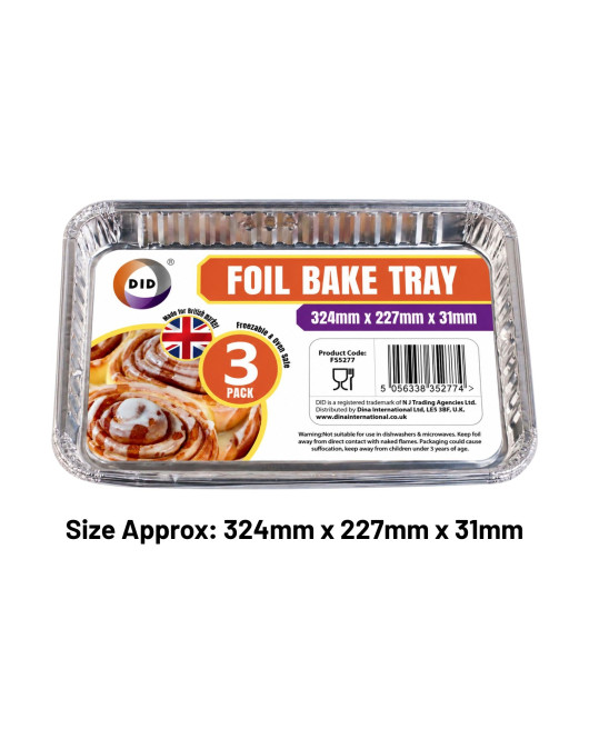 3pc Foil Bake Tray (Approx 320mm x 225mm x 45mm) 3pc Foil Bake Tray (Approx 320mm x 225mm x 45mm)