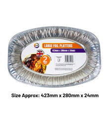 2pc Large Foil Platters (Approx 423mm x 280mm x 24mm)