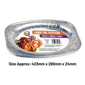 2pc Large Foil Platters (Approx 425mm x 285mm x 25mm)