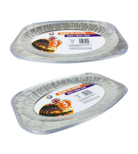3pc Medium Foil Platters (Approx 350mm x 235mm x 25mm)
