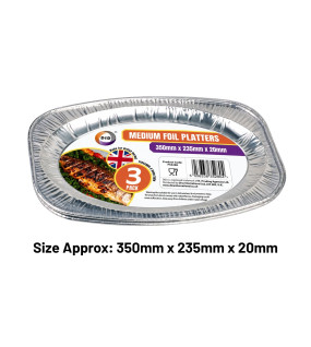 3pc Medium Foil Platters (Approx 350mm x 235mm x 25mm)
