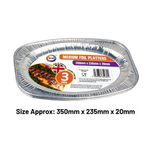 3pc Medium Foil Platters (Approx 350mm x 235mm x 25mm)