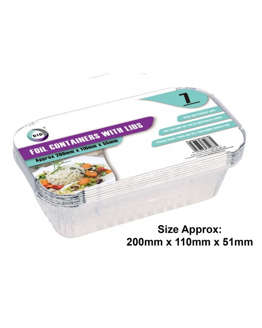 7pc Foil Containers with Lids (Approx 200mm x 110mm x 51mm)