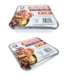 5pc 1600ml 9" x 9" Square Foil Containers with Lids (Approx 230mm x 230mm x 50mm)