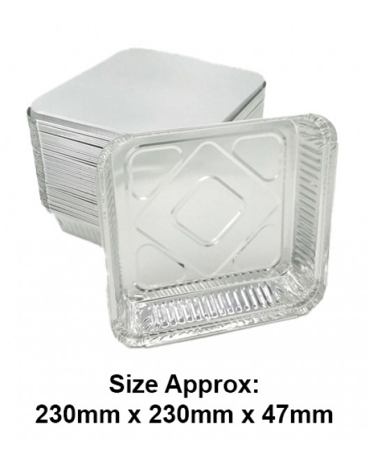 50pc 9"x 9" Foil Container with Lids (230mm x 230mm x 47mm)