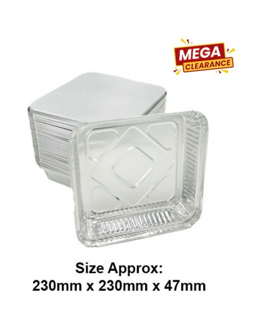 50pc 9"x 9" Foil Container with Lids (230mm x 230mm x 47mm)