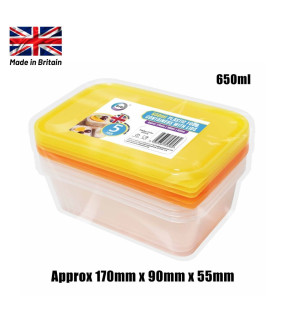 5pc 650ml Plastic Containers with Lids 5pc 650ml Plastic Containers with Lids