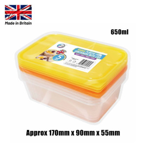 5pc 650ml Plastic Containers with Lids 5pc 650ml Plastic Containers with Lids