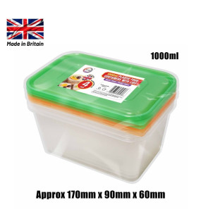 4pc 1000ml Plastic Containers with Lids 4pc 1000ml Plastic Containers with Lids