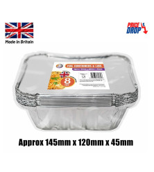 8pc Foil Containers & Lids (Approx 145mm x 120mm x 45mm)