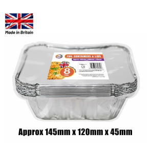 8pc Foil Containers & Lids (Approx 145mm x 120mm x 45mm) 8pc Foil Containers & Lids (Approx 145mm x 120mm x 45mm)