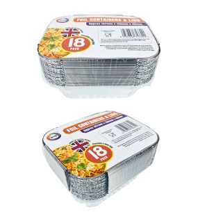 18pc Foil Containers & Lids (Approx 145mm x 120mm x 45mm)