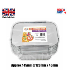 18pc Foil Containers & Lids (Approx 145mm x 120mm x 45mm)