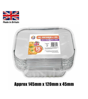 18pc Foil Containers & Lids (Approx 145mm x 120mm x 45mm) 18pc Foil Containers & Lids (Approx 145mm x 120mm x 45mm)