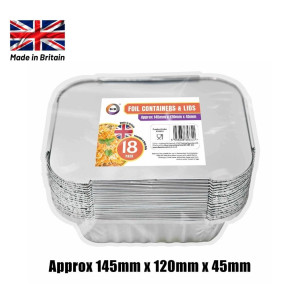 18pc Foil Containers & Lids (Approx 145mm x 120mm x 45mm) 18pc Foil Containers & Lids (Approx 145mm x 120mm x 45mm)
