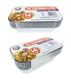 14pc Foil Containers & Lids (Approx 200mm x 110mm x 50mm)