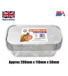 14pc Foil Containers & Lids (Approx 200mm x 110mm x 50mm)