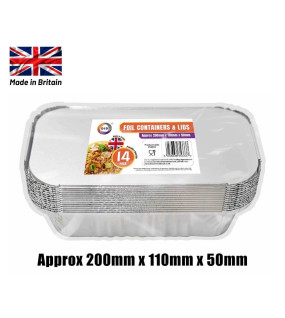 14pc Foil Containers & Lids (Approx 200mm x 110mm x 50mm) 14pc Foil Containers & Lids (Approx 200mm x 110mm x 50mm)