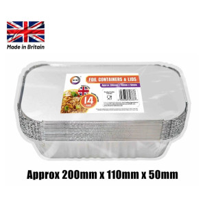 14pc Foil Containers & Lids (Approx 200mm x 110mm x 50mm) 14pc Foil Containers & Lids (Approx 200mm x 110mm x 50mm)