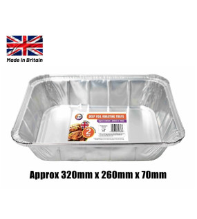 2pc Deep Foil Roasting Trays (Approx 320mm x 260mm x 70mm) 2pc Deep Foil Roasting Trays (Approx 320mm x 260mm x 70mm)