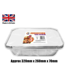 5pc Deep Foil Roasting Containers & Lids (Approx 320mm x 260mm x 70mm)