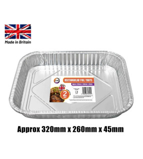 2pc Rectangular Foil Trays (Approx 320mm x 260mm x 45mm) 2pc Rectangular Foil Trays (Approx 320mm x 260mm x 45mm)