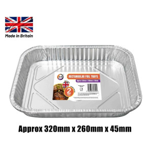 2pc Rectangular Foil Trays (Approx 320mm x 260mm x 45mm) 2pc Rectangular Foil Trays (Approx 320mm x 260mm x 45mm)
