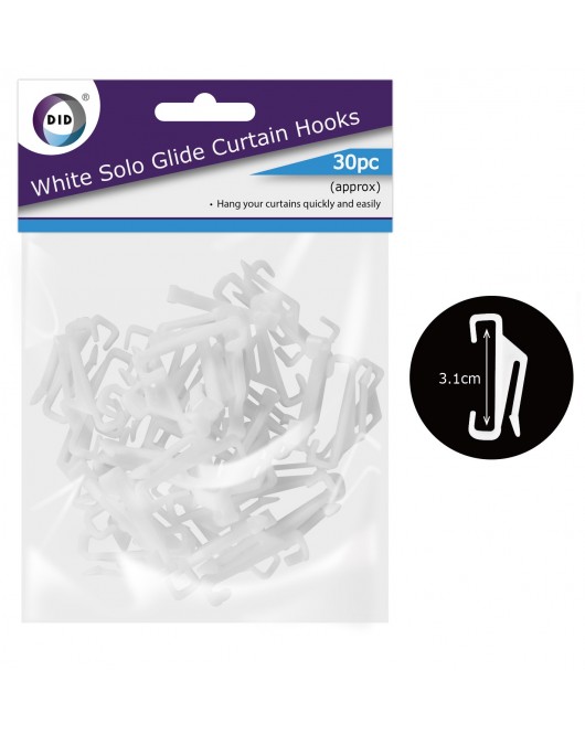 30pc White Solo Glide Curtain Hooks