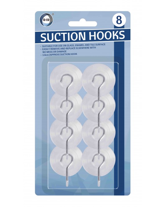 8Pk 3.8cm Suction Hooks
