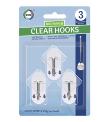 3Pk Multipurpose Clear Hooks