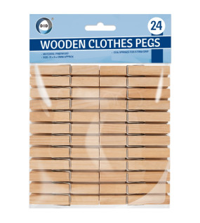 24Pk Wooden Clothes Pegs