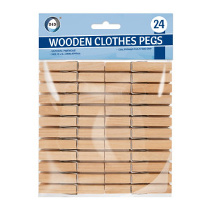 24Pk Wooden Clothes Pegs