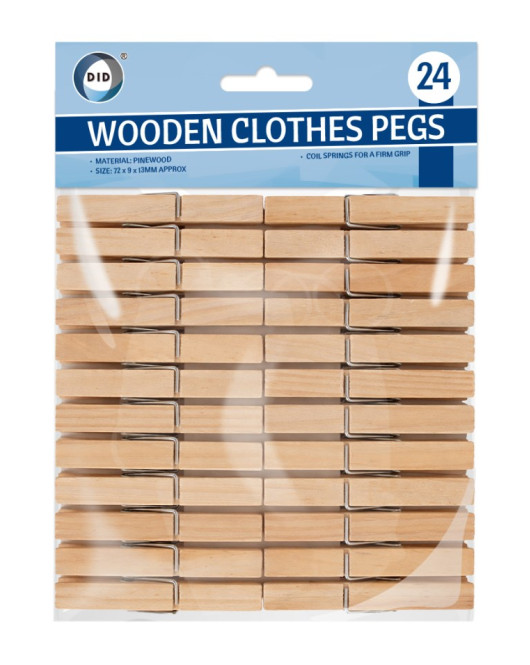 24Pk Wooden Clothes Pegs