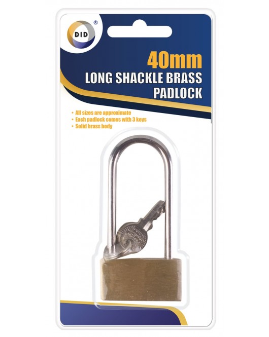 40mm Long Shackle Brass Padlock