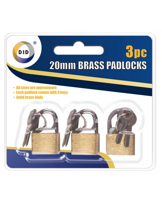 3pc 20mm Brass Padlocks