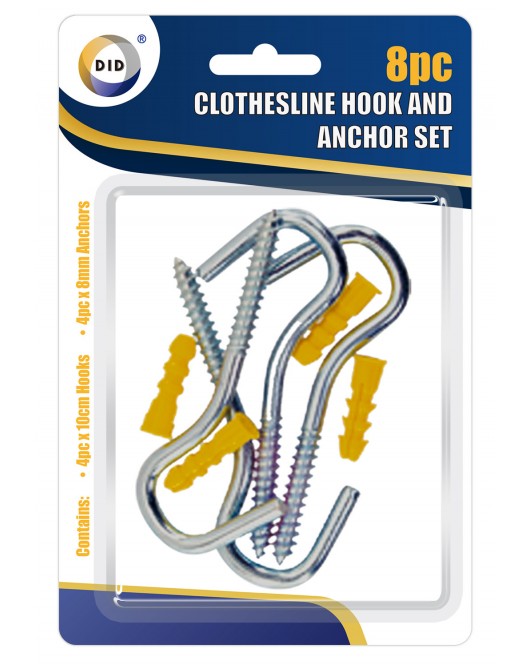 8pc Clothesline Hook and Anchor Set