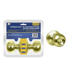 Gold Entrance Lock - Key Unlocking Outside Button Locking Inside
