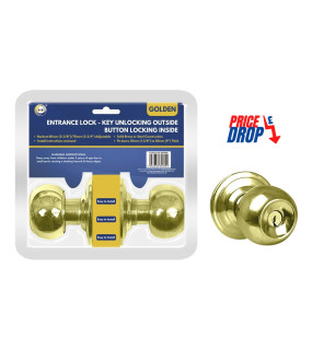 Gold Entrance Lock - Key Unlocking Outside Button Locking Inside Gold Entrance Lock - Key Unlocking Outside Button Locking Inside