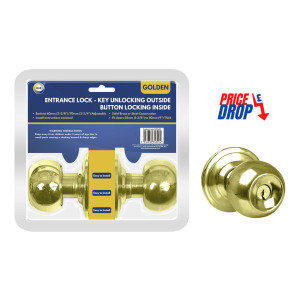 Gold Entrance Lock - Key Unlocking Outside Button Locking Inside Gold Entrance Lock - Key Unlocking Outside Button Locking Inside