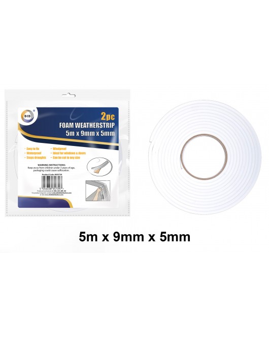 2pc 5m x 9mm x 5mm Foam Weather Strips