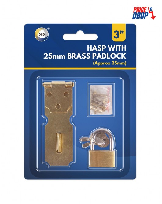 3" Hasp with 25mm Brass Padlock