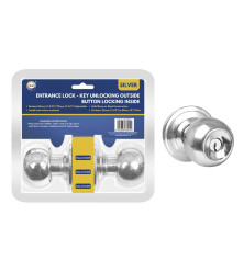 Silver Entrance Lock - Key Unlocking Outside Button Locking Inside